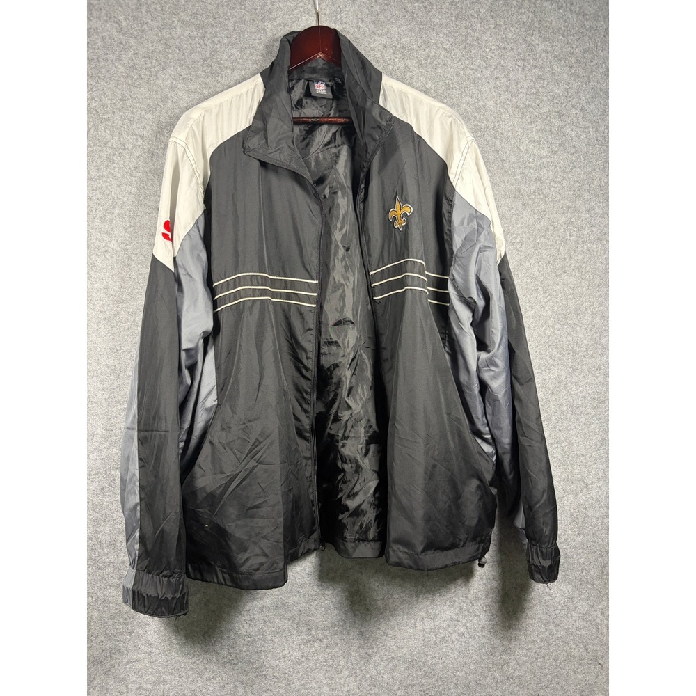 Reebok‎ NFL New Orleans Saints Windbreaker Jacket Mens XL Black Full Zip Vintage